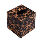 S Forever leopard tissue box cover on table adds chic organization.