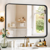 SageNest bathroom mirror 40x30 with black frame provides crystal-clear grooming reflections.