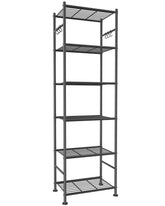 Sakugi 6-tier storage shelves with six hooks for tidy hanging items.