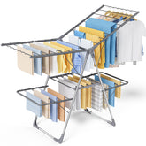 Sakugi clothes drying rack foldable two-level design boosts airflow for faster drying.