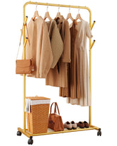 Sakugi clothes rack with bottom shelfβextra storage for shoes and folded items.