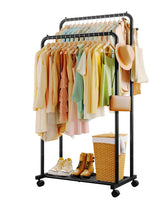 Sakugi Clothes Rack with double rods offering ample hanging space for coats and dresses.