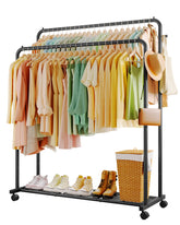 Sakugi clothes rack with double rods for organized hanging up to 77 garments.