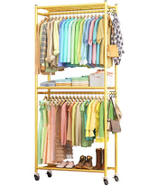 Sakugi clothes rack frame in gold provides sturdy, lasting support for daily outfits.