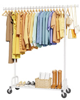 Sakugi clothes rack in living room showcases ample hanging space for outfits.