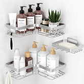 Sakugi Corner Shower Caddy 3-Pack rustproof shelves keep bath clutter neatly organized.