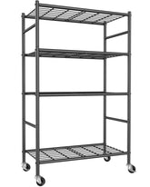 Sakugi Storage Shelves 4-tier front view showing spacious metal shelves for versatile organization.