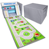 SAM AND MABEL toy car garage box closed, compact storage for toys and play mats.