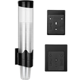 Samhe cup dispenser on wall-mount with magnetic plate keeps cups accessible.