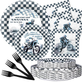 SamPartyShop dirt bike plates with racing graphics for an easy post-party cleanup