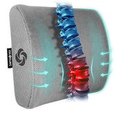 Samsonite memory foam lumbar pillow on an office chair delivering targeted back support.