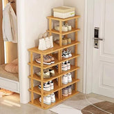 SAN HE bamboo shoe rack 12-tier front view for organized entryways.