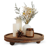 SAOCAIHUL decor round tray 11 inch wood with anti friction legs for surface protection
