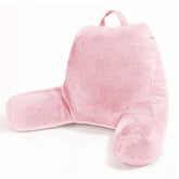 Sasttie reading pillow with velvet back rest and arms supports upright reading in bed.