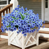 Satefello 20 bundles outdoor artificial flowers in blue for year round curbside decor.