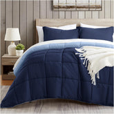 Satisomnia queen comforter set in navy, soft and breathable for year-round comfort.