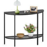 SAYGOER black half moon console table with two tiers for entryway storage.