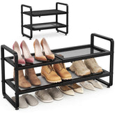 SAYZH Expandable shoe rack in closet helps organize shoes for quick access