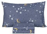 Scientific Sleep Moon & Stars twin flat sheet, cozy night comfort from 100% cotton.