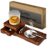 Scotte ashtray-coaster whiskey tray with drawer and cigar slot for organized entertaining.