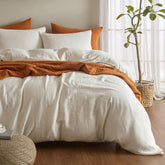 SE SOFTEXLY muslin duvet cover queen white with crinkle texture for cozy charm
