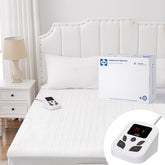 Sealy heated mattress pad on a full bed ready to warm a cold night.