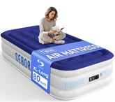 Sebor air mattress twin with built-in pump shows plush top surface for comfortable sleep.