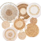 See Seattle 9-pack boho wall baskets hung on wall for natural texture and style