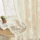 SEEKRIGHT ivory lace curtains 84 inches, two panels, soft light filtration.