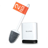 Sellemer pearl white toilet brush and holder with a ventilated base for drainage.