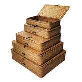 SENONAPO seagrass basket with lid front view keeps shelves neat