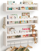 Seocry nursery book shelves in white, 16.5 inches, ideal for compact nursery storage.