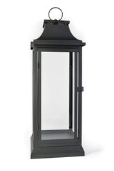 Serene Spaces Living 25-inch black hurricane lantern stands tall for dramatic porch displays.