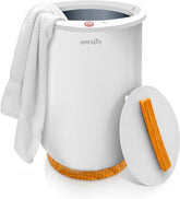 SereneLife bucket towel warmer shows two-towel capacity for spa-like warmth at home.