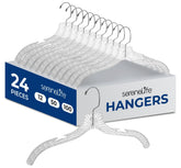 SereneLife clear plastic hangers with crystal finish for a sleek, organized closet.