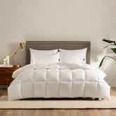 Serta Down Illusion comforter fabric close-up showing plush texture for all-season warmth
