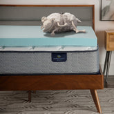 Serta ThermaGel cooling topper on bed delivers cooler nights and extra support.