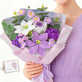 Serwalin crochet bouquet lily-rose closeup for durable gifting appeal.