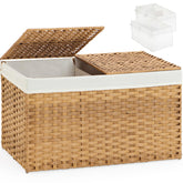 SETVSON storage basket with lid closed showcases durable woven rattan.