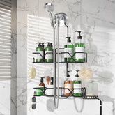 Sewulidon over-shower-head caddy keeps toiletries within reach during showers.