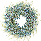 Sggvecsy blue daisy wreath on a 24-inch frame for front door