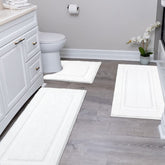 SHACOS white bathroom rug set 20x32, plush comfort underfoot after shower.