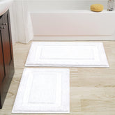 SHACOS white bathroom rug 32x20 in with plush texture for step-out comfort.