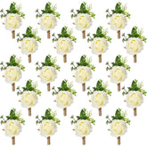 Sherr rose boutonniere white set of 20, ideal for coordinating wedding party outfits.