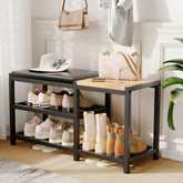 SHGJYANDF shoe bench overview showing three-tier storage and cushion.