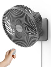 Shinebella 10-Inch wall mount fan with remote provides convenient cooling from across the room.
