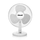Shop-Air 16-inch table fan front view delivering broad airflow for large spaces.