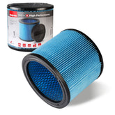 Shop-Vac nanofiber cartridge filter close-up showing premium filtration.