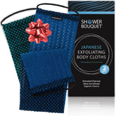 Shower Bouquet charcoal-silver exfoliating washcloth back side offers deep cleanse