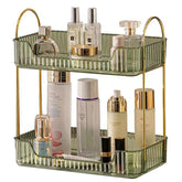 Shuang Qing 2-tiergreen bathroom organizer keeps cosmetics neatly accessible
